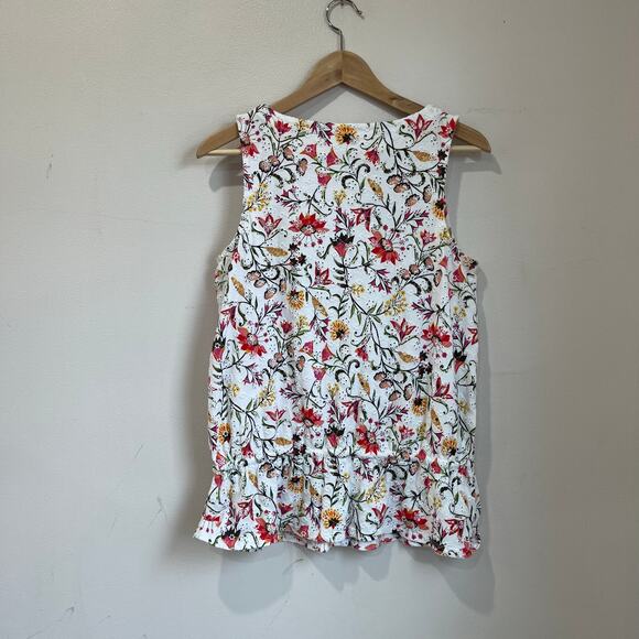 J.Jill Eyelet Peplum Tank Top White Sleeveless Tie Waist Size Small - Picture 2 of 7